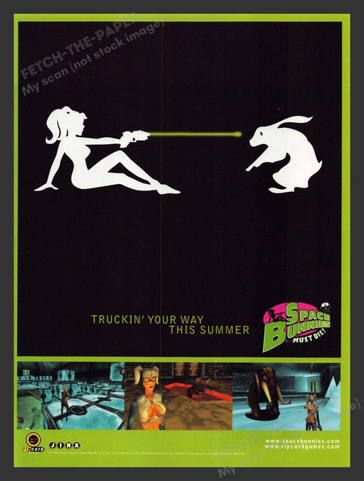 1998 Space Bunnies "Truckin' Your Way" Video Game Print Advertisement Fetch the Paper!
