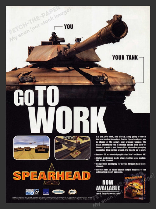 1998 Spearhead Tank "Go to work" Video Game Print Advertisement