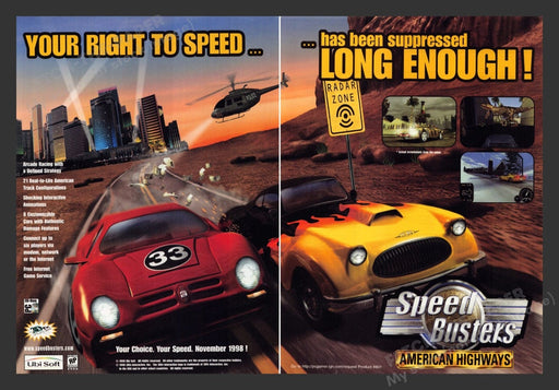 1998 Speed Busters: American Highways Video Game Print Advertisement (2pgs) Fetch the Paper!