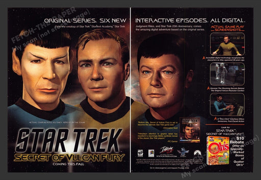 1998 Star Trek: Secret of Vulcan Fury Video Game Print Advertisement (2 pgs) Fetch the Paper!