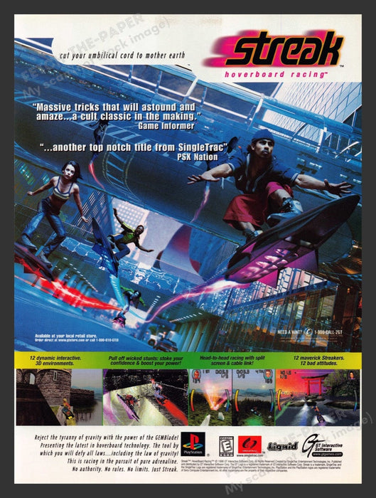 1998 Streak Hoverboard Racing Video Game Print Advertisement