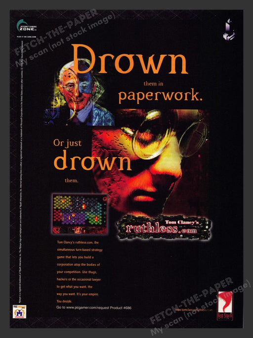1998 Tom Clancy's Ruthless Video Game Print Ad Fetch the Paper!