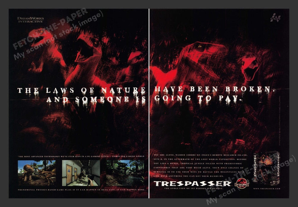 1998 Trespasser The Lost World Video Game Print Advertisement (2 Pages)