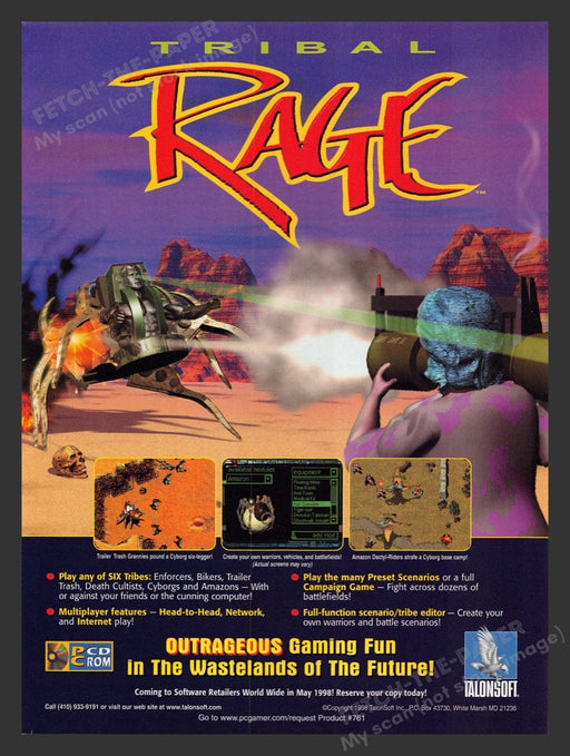 1998 Tribal Rage Video Game Print Advertisement Fetch the Paper!