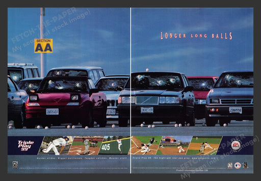 1998 Triple Play Baseball Parking Lot Video Game Print Advertisement (2 pgs) Fetch the Paper!