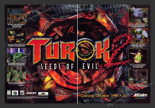 1998 Turok 2 "Seeds of Evil" Eyeball Video Game Print Advertisement (2 Pages)