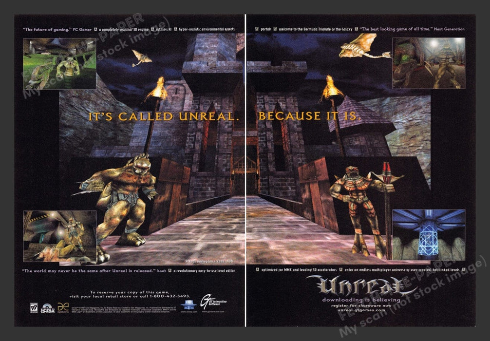 1998 Unreal "Becaue it is" Video Game Print Advertisement (2 Pgs)