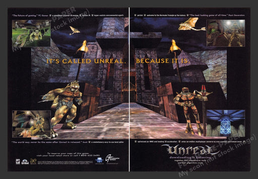 1998 Unreal "Becaue it is" Video Game Print Advertisement (2 Pgs)