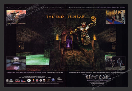 1998 Unreal "The End is Near" Video Game Print Advertisement (2 pgs) Fetch the Paper!