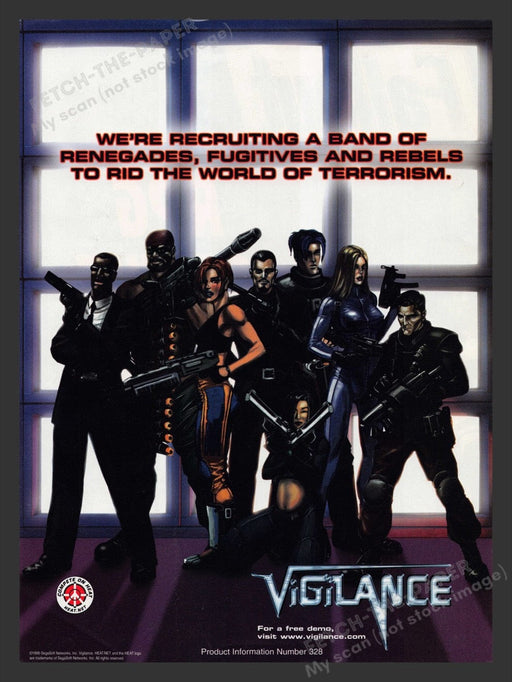 1998 Vigilance Band of Renegades Rid Terrorism Video Game Print Advertisement Fetch the Paper!