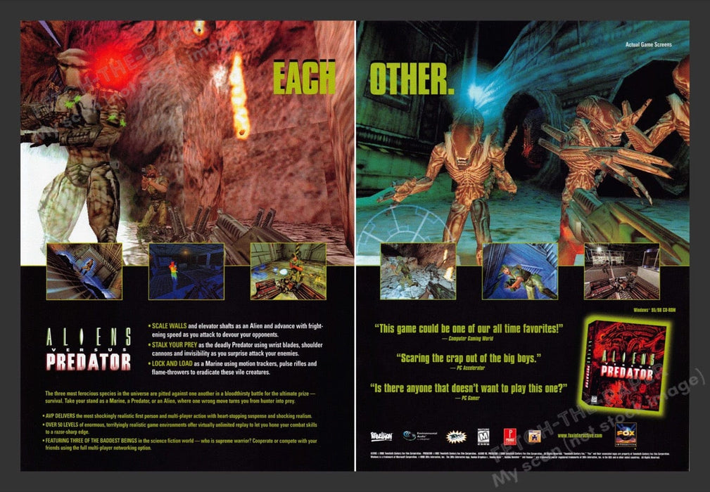 1999 Aliens versus Predator "each other" Video Game Print Advertisement (2 Pgs)