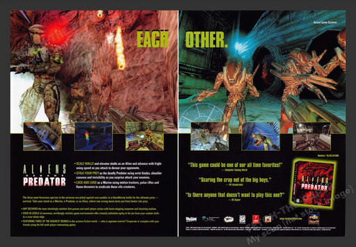 1999 Aliens versus Predator "each other" Video Game Print Advertisement (2 Pgs)