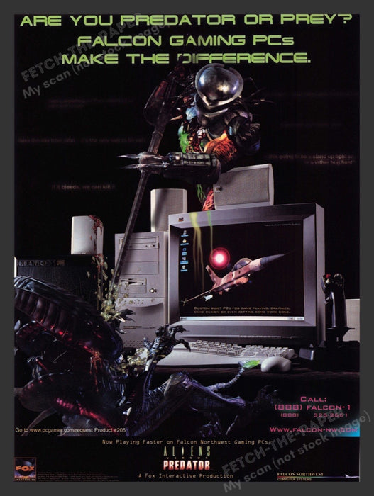 1999 Aliens Versus Predator Falcon Gaming PCs Video Game Print Advertisement
