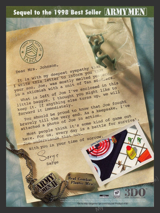 1999 Army Men II Letter from Sarge Video Game Print Advertisement