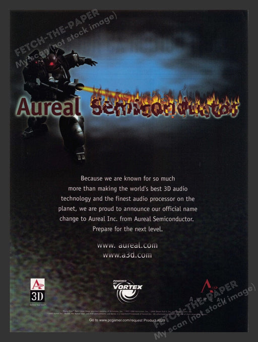1999 Aureal Semiconductors 3D Video Game Print Advertisement Fetch the Paper!