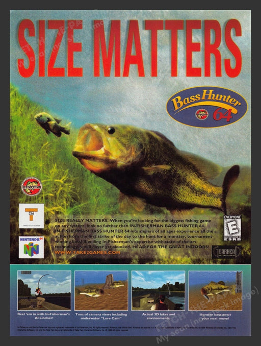 1999 Bass Hunter "Size Matters" Video Game Print Advertisement