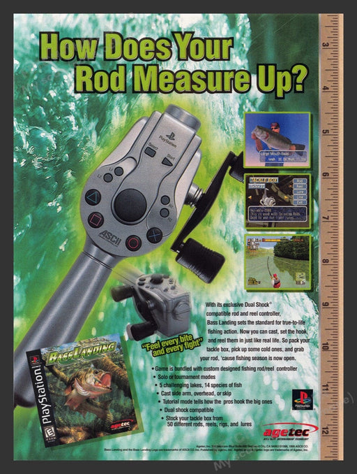 1999 Bass Landing "How does your rod measure up?" Video Game Print Advertisement