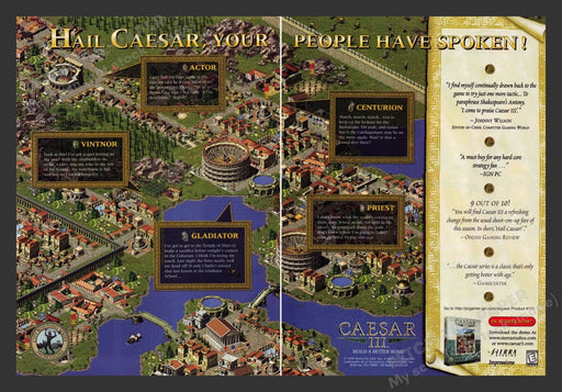 1999 Caesar III "Your People Have Spoken" Video Game Print Advertisement (2 pgs) Fetch the Paper!