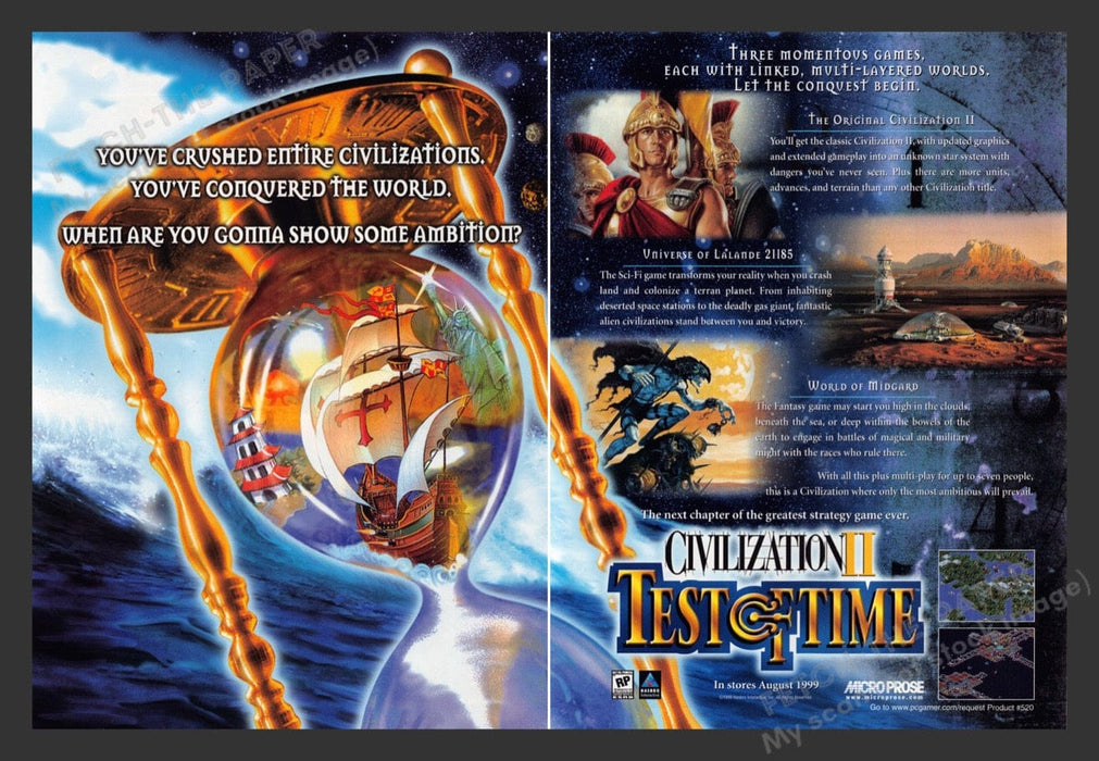 1999 Civilization II: Test of Time Video Game Print Advertisement (2 pgs) Fetch the Paper!