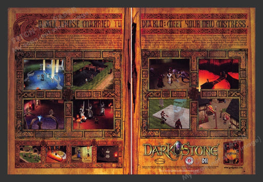 1999 Darkstone Diablo's New Mistress Video Game Print Ad (2 pgs) Fetch the Paper!