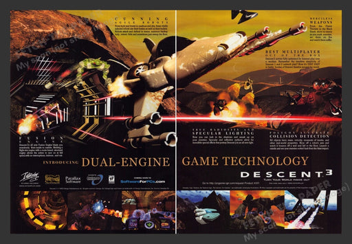 1999 Descent 3 "Turn your world inside out" Video Game Print Advertisement 2pgs Fetch the Paper!