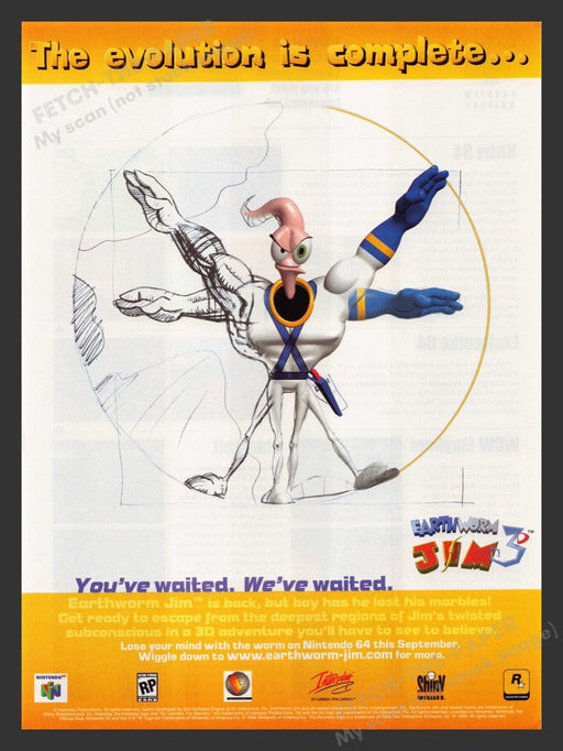 1999 Earthworm Jim 3 "The Evolution is Complete" Video Game Print Advertisement