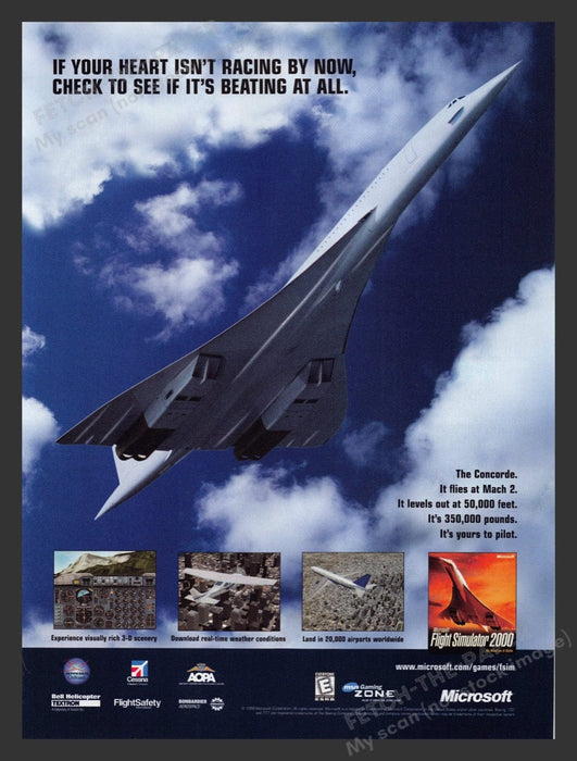 1999 Flight Simulator The Concorde Plane Video Game Print Advertisement