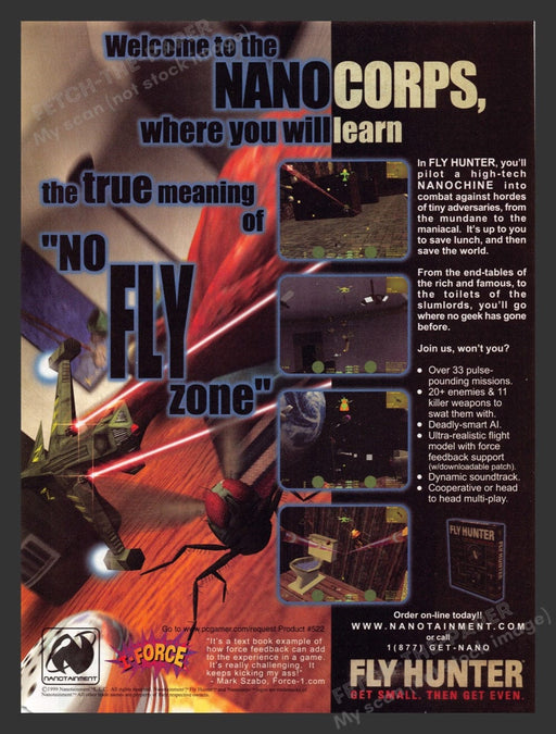 1999 Fly Hunter "Get small. Then get even." Video Game Print Advertisement Fetch the Paper!