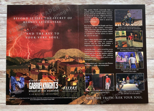1999 Gabriel Knight 3 Fold-Out 10.5" x 15" Video Game Poster from Magazine Fetch the Paper!