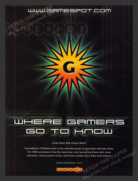 1999 Gamespot.com "Where Gamers Go to Know" Video Game Print Advertisement Fetch the Paper!