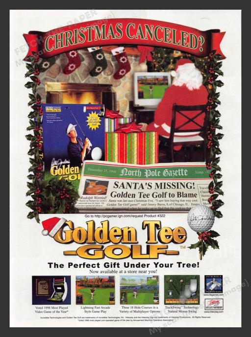 1999 Golden Tee Golf "Christmas Canceled?" Video Game Print Advertisement Fetch the Paper!