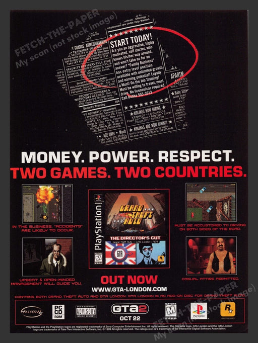 1999 Grand Theft Auto: The Director's Cut Video Game Print Advertisement