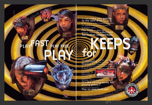 1999 Heat.net Online Gaming for Degree$ Video Game Print Advertisement 2 pgs