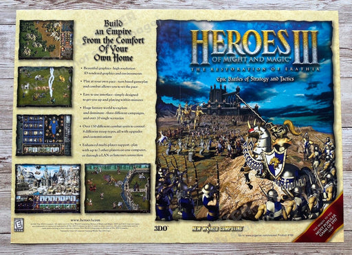 1999 Heroes III Fold-Out 10.5" x 15" Video Game Poster from Magazine Fetch the Paper!