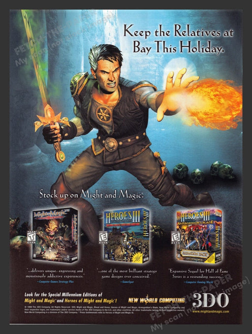 1999 Holiday Might and Magic Assortment Video Game Print Advertisement Fetch the Paper!