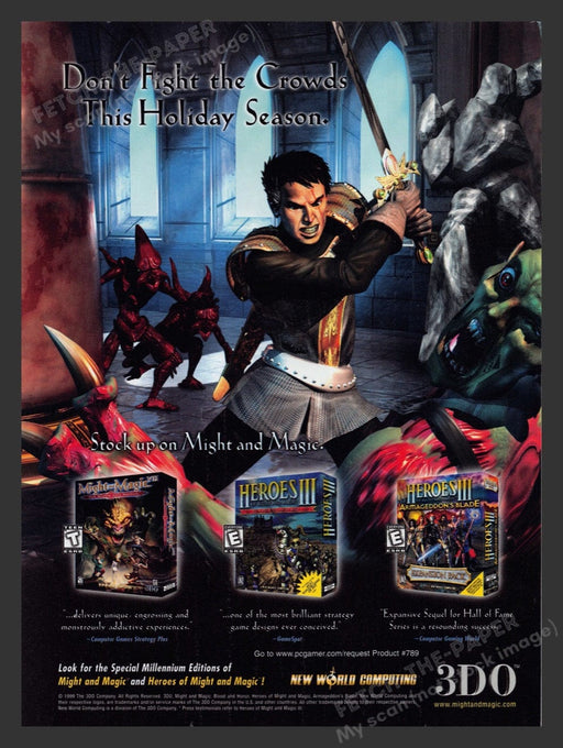 1999 Holiday Might and Magic Heroes Video Game Print Advertisement Fetch the Paper!