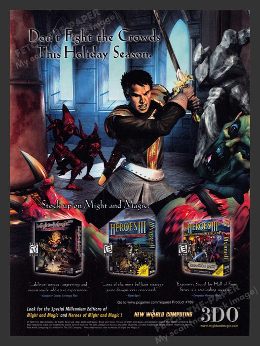 1999 Holiday Might and Magic Heroes Video Game Print Advertisement Fetch the Paper!