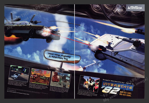 1999 Interstate '82 "Bad ass cars. Big ass guns" Video Game Print Ad (2 pgs)