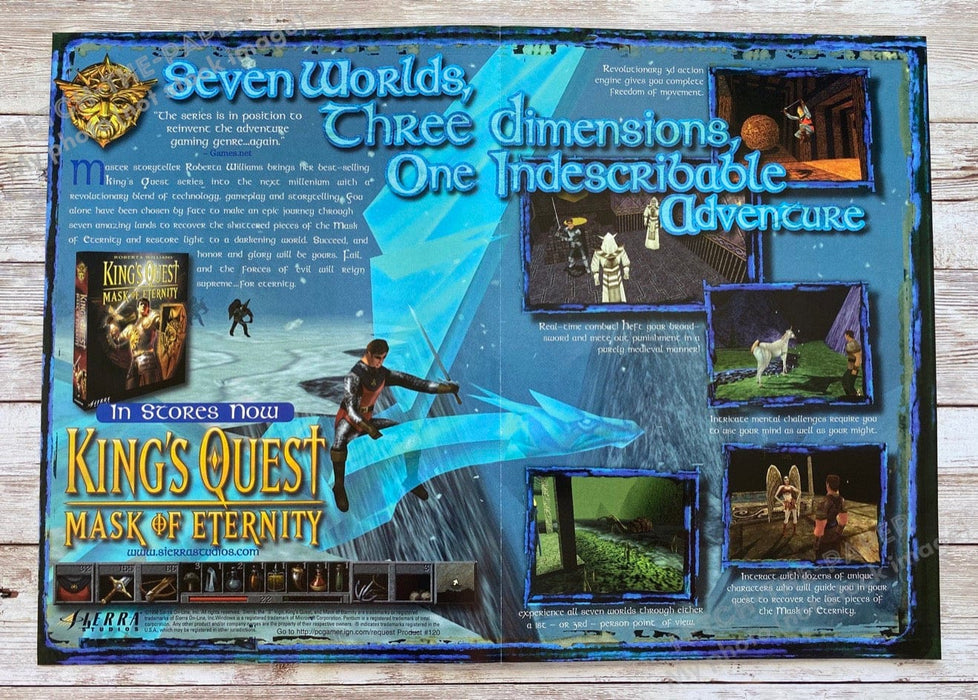 1999 King's Quest: Mask of Eternity Fold Out 10.5" x 15" Video Game Poster Fetch the Paper!
