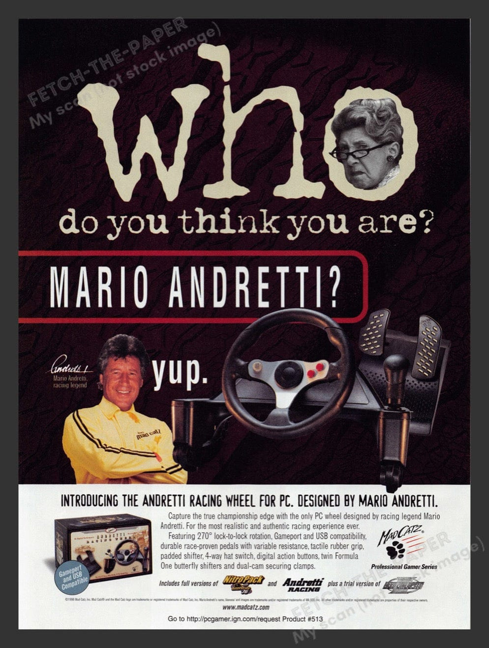 Game Advert Racing Mario Andretti Racing Wheel 1999 Print Ad - PC Gaming Accessory — Fetch ...