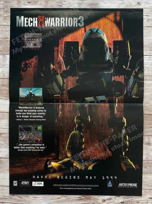 1999 Mech Warrior 3 Fold-Out 10.5" x 15" Video Game Poster from Magazine Fetch the Paper!