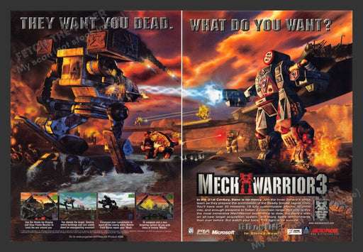 1999 Mech Warrior 3 Video Game Print Ad (2 pgs) Fetch the Paper!
