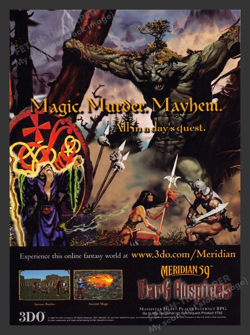 1999 Meridian 59: Dark Auspices Video Game Print Advertisement Fetch the Paper!