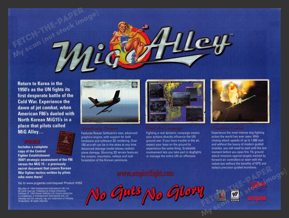 1999 Mig Alley "No guts. No glory." Video Game Print Advertisement Fetch the Paper!