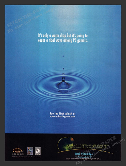1999 Outcast "It's only a water drop..will cause tidal wave" Video Game Print Ad Fetch the Paper!