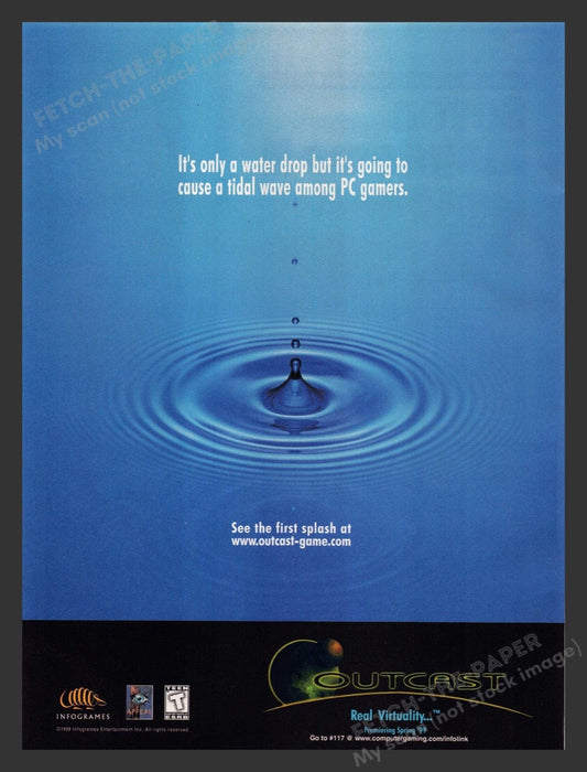 1999 Outcast "It's only a water drop..will cause tidal wave" Video Game Print Ad Fetch the Paper!