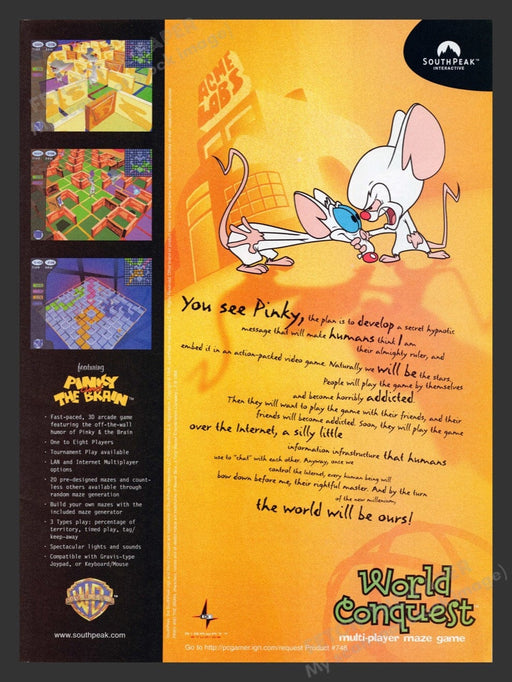 1999 Pinky and the Brain: World Conquest Video Game Print Advertisement