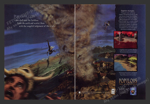 1999 Populous: The Beginning 12:26 Video Game Print Advertisement (2 pgs) Fetch the Paper!