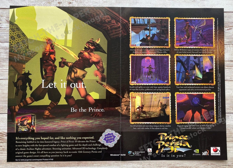 1999 Prince of Persia Fold-Out 10.5" x 15" Video Game Poster from Magazine Fetch the Paper!