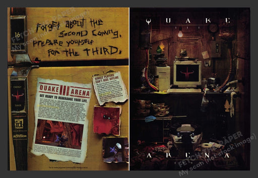 1999 Quake III Arena "The Third Coming" Video Game Print Ad (2 pgs) Fetch the Paper!